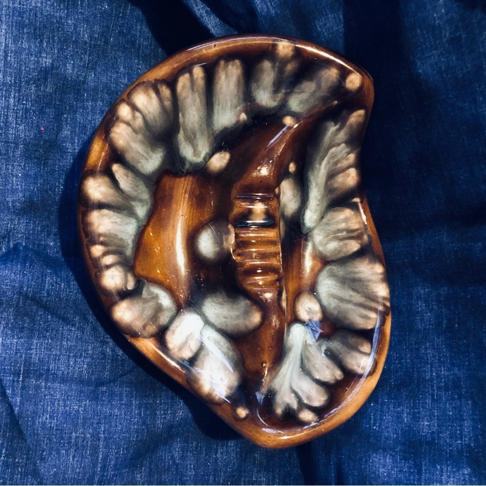 Organic Brown and Cream Ceramic ashtray from the 60s - gently used